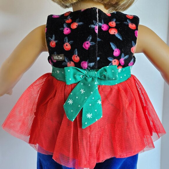 Matilda Jane Caroling Away Doll Clothes Red Tulle Top & Blue Velour Ruffle Pants - Picture 7 of 13